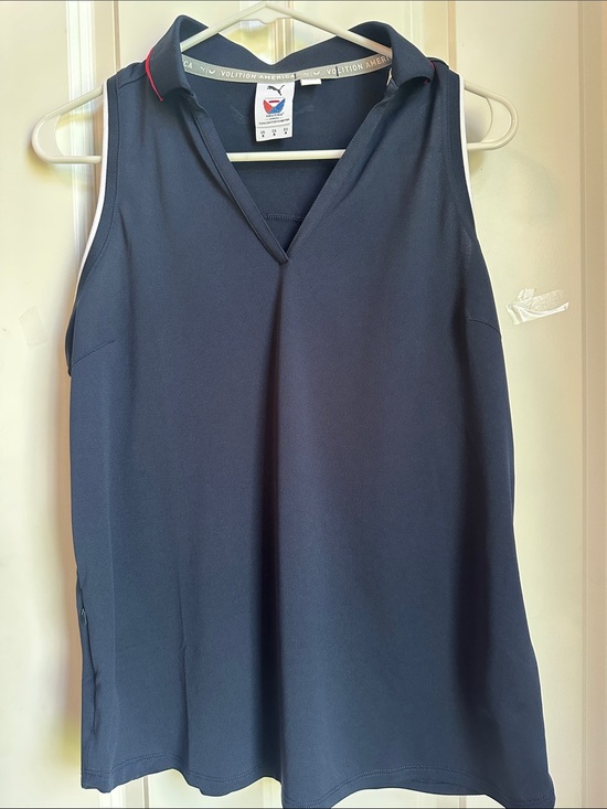 Puma Navy Sleeveless Polo Tank Top with Red Trim